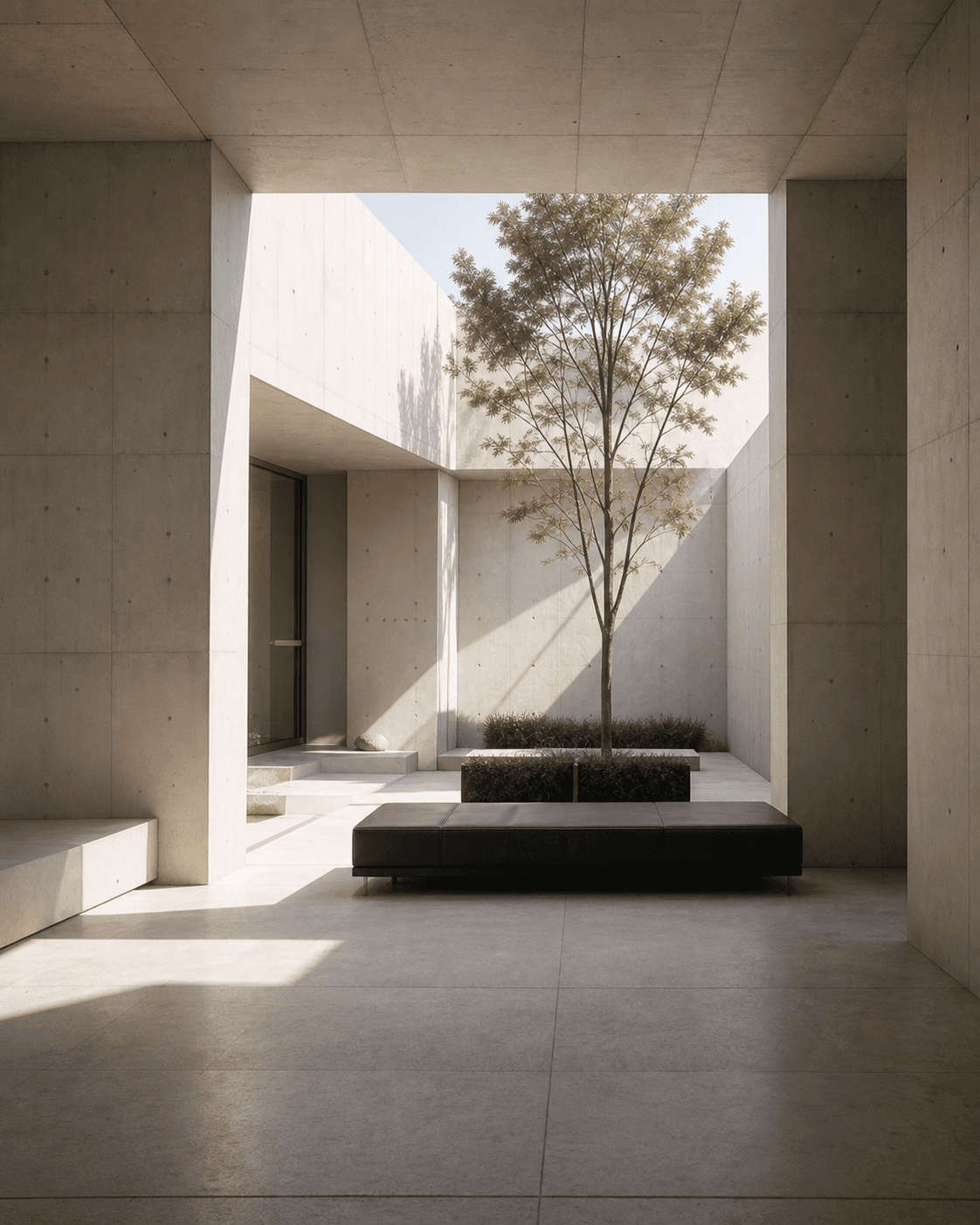 Quiet courtyard with tree