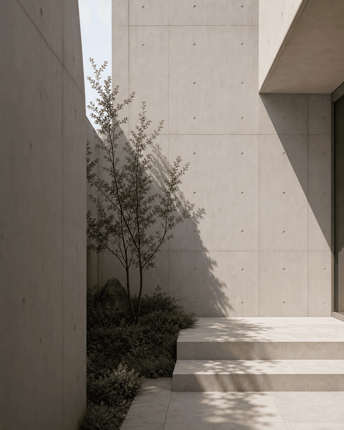 Side courtyard with concrete wall