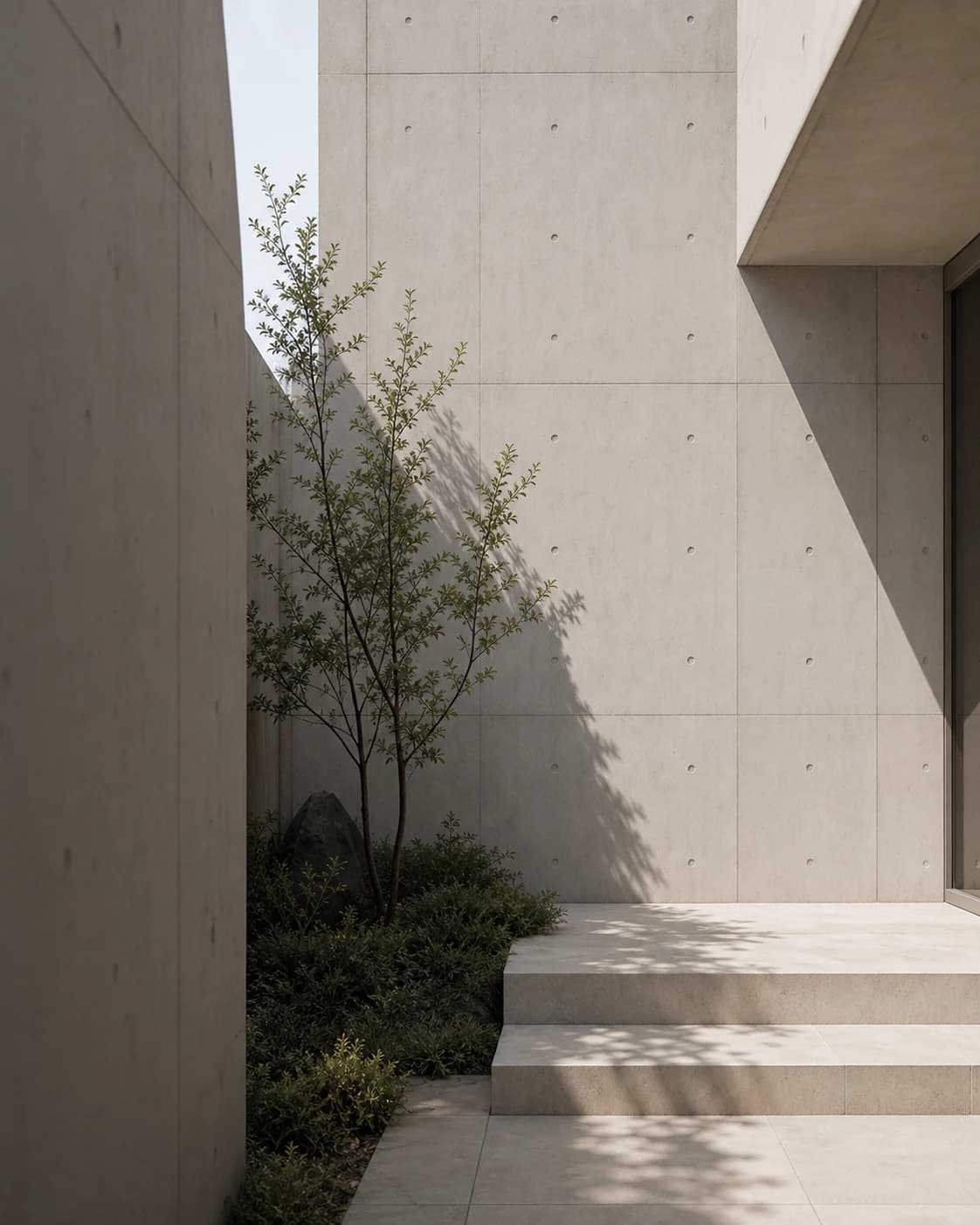 Side courtyard with concrete wall